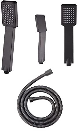 Black matt Universal 1 Mode Shower with Shower Hose 1.5 m Slim Square High Pressure Shower Head Rainfall Hand Held Water Saving Bathroom Handshower