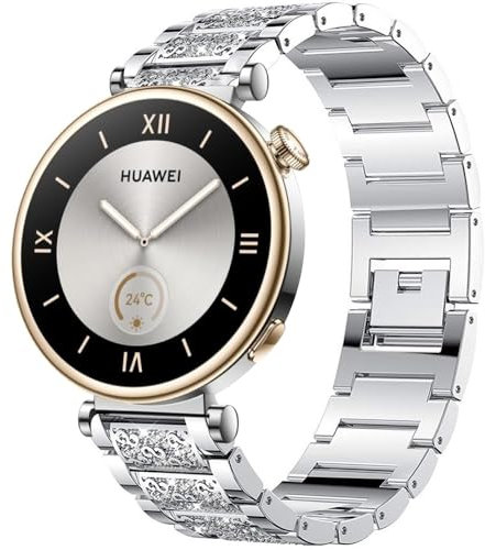 Blueshaweu Cinturino da 18 mm, compatibile con Huawei Watch GT 4 41 mm, smartwatch da donna, in metallo, in acciaio inox, per Huawei Watch GT 4, 41 mm, smartwatch, argento