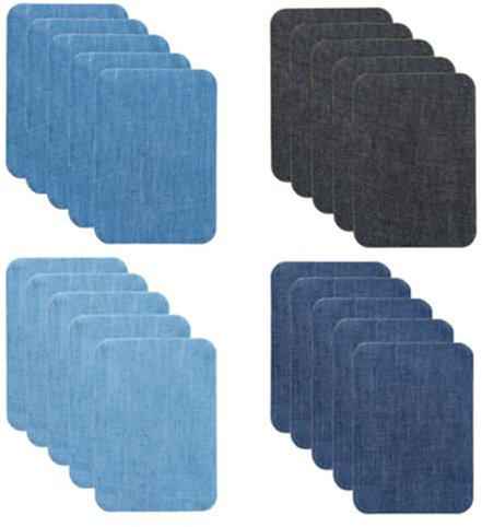 Iron On Patches, Wanfoou 20 Pieces Jeans Denim Patches, Premium Quality Denim Iron-on Jean Patches, 4 Shades of Blue Iron On Pants Patches for Holes Clothing Repair Outside(7.5 cm x 10.8 cm)