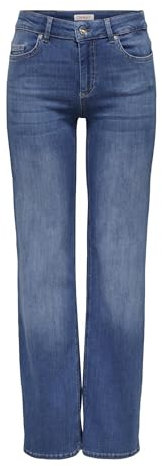 ONLY Jeans Donna Straight Fit Vita Media Tasche Funzionale Cerniera, Colore:Blu-3, Taglia:S / 32L, Lunghezza della Gamba:L32