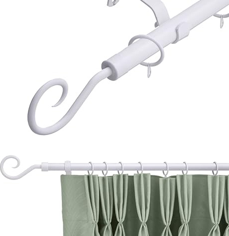 19 mm Extendable Metal Curtain Pole Rods - White (Crook Finials, 210-360 cm)