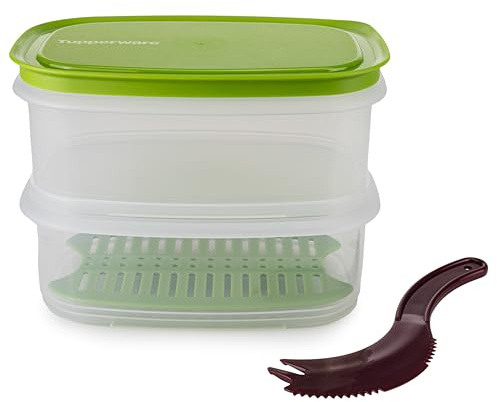 Tupperware Junior-Cool n' Fresh Behälter grün 2x 640 ml Kühlschrank Wurstbox Frischhaltebox (inkl. Käsemesser)