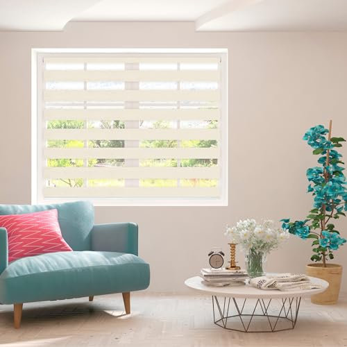 Zebra Blind Day and Night Roller Blind Aluminium Frame Dual Layer Fabric Modern Window Blind Easy to Install Easy Clean Privacy Living Room Kitchen Bedroom Bathroom 155 cm Drop (Cream, 70cm Width)