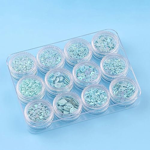 12Jars Shell Star Heart Flower Glitter Confetti Nailsart Accessories Stickers Flakes DIY Decorations Sequins Slim Filler-Aquamarine