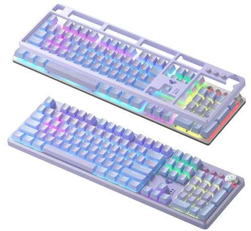 AULA Tastatur, F2088 Pro, 108 Tasten, violett, mechanische rote Schalter, Tastatur mit RGB-Regenbogen-Hintergrundbeleuchtung, abnehmbare obere Abdeckung, ästhetischer Medien-Regler, programmierbare