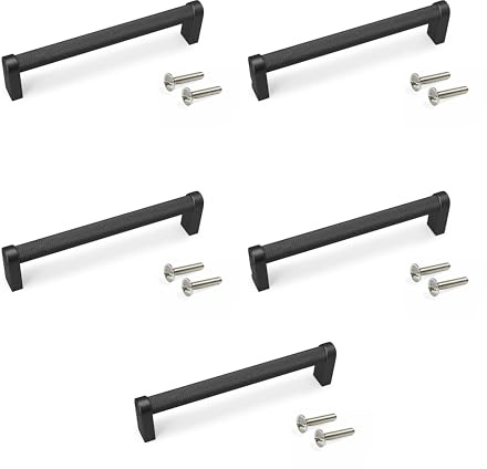 Emuca - Lot von 5 Möbelgriffe, L141mm, 128mm Achsenabstand, Aluminium, Schwarz lackiert