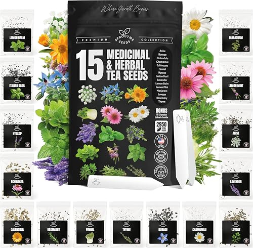 Medicinal Herb Seeds Variety Pack – Calendula, Echinacea, Lemon Balm, Hyssop & Lovage – 15 Varieties, 2950+ Non-GMO Heirloom Seeds, Indoor & Outdoor Growing