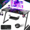 KESSER® Gaming Tisch 140cm x 60cm | Z-Form Gamer Schreibtisch | Kopfhörerhaken & Kohlebeschichtung | Ergonomischer PC Computertisch | Stabiler Tisch mit Getränkehalter Schwarz