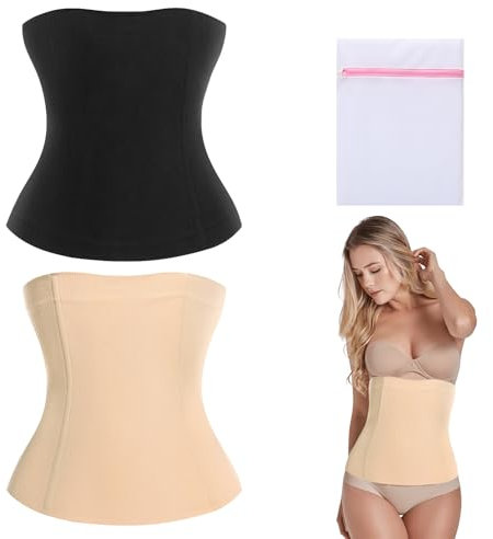 KASURE 2 Stück Zweierpack Damen Waist Trainer Unterbrust Korsett Bauchweg Taillenformer (XL/XXL) Shapewear Damen Bauchweg Schwarz und Hautton Geeignet für Körperformung, Dating, Sport,Abnehmen