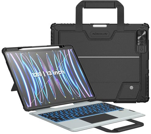 Nillkin Carry Go for iPad Pro 12.9 keyboard Case with Handle,iPad Keyboard Case for iPad Air 13(2024),Detachable Keyboard and Stand,Camera Cover,Magic Trackpad,Noble Black