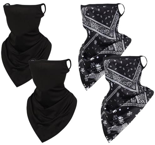 UILYNIU 4 Stück Multifunktionstuch Gesichtsmaske Elastische Schlauchtuch Mundschutz Maske Halstuch Kopfbedeckung Sonnenschutz Maske Balaclava Loop-Schal für Laufen Wandern Yoga (Schwarz)