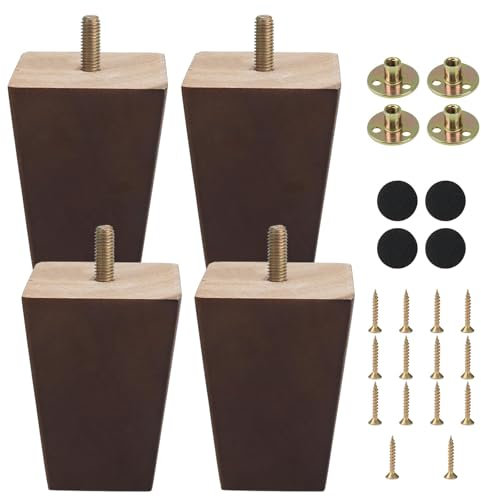 Zythrem Wooden Furniture Legs 8cm Walnut Sofa Legs Set of 4 Chair Leg Table Cabinets Leg Square Wooden Furniture Replacemen Feet with Mounting Plates Screws Protection Pad for Couch Bed Chair