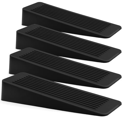 Rubber Door Stop 4 Pack, Door Stoppers for Floor, Door Stops Indoors, Door Wedge, Non-Slip Rubber Door Stopper, Door Wedges Indoors, Ideal for All Floor Types, Black