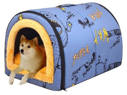 Hundehöhlenbett, Iglu, 2-in-1, faltbares Hundebett, Haus mit abnehmbarem Kissen, warmes Katzenzelt, tragbar, Angstlinderung, Haustierhöhlenbett für Katzen, Welpen, mittelgroße Hunde (L für Haustiere