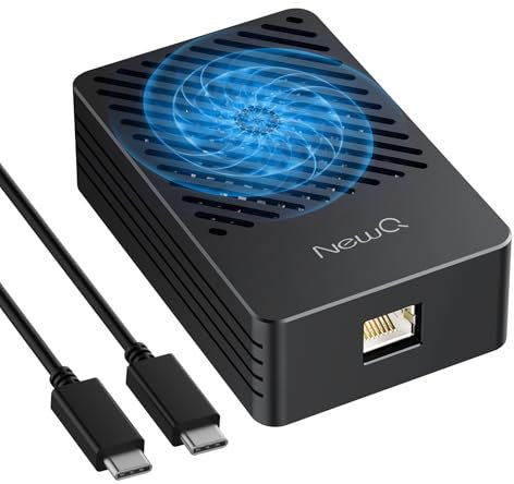 NEWQ Upgraded 10GbE Ethernet Adapter, Thunderbolt 3/4/5, Built-in 113°F Self-Starting Temperature Controlled Fan, Includes Cable, High-Speed RJ45 Network Connections for Mac and Windows