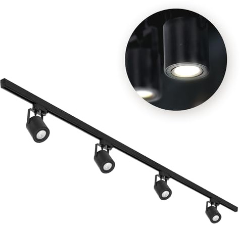 3-Phasen-Schienen-Set NEXTRACK - Schienensystem Komplett-Set 4x GU10 Strahler + 2x 1m Stromschiene + Schalter I Schwarz
