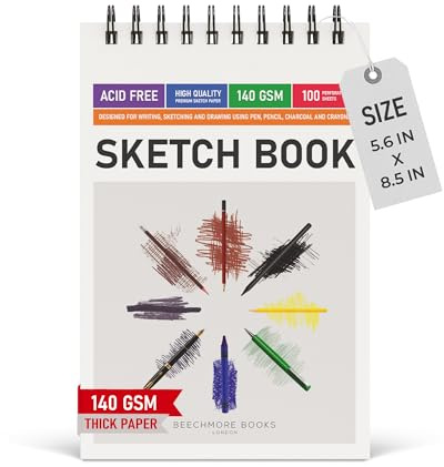 Beechmore Books Skizzenbuch A5 (14,8×21 cm) – 140 g/m² säurefreies Papier, 100 perforierte Seiten – Künstlerblock für Zeichnen & Skizzieren, Kinder & Erwachsene