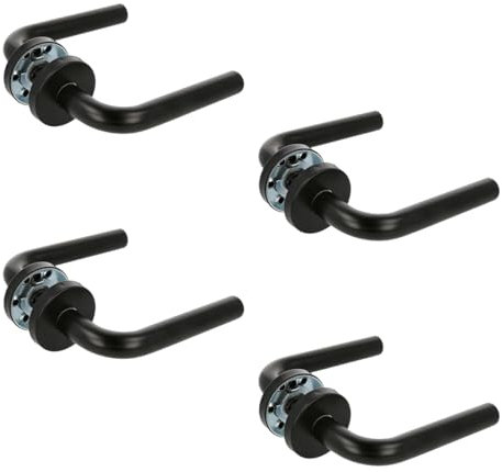 Amig - Pack de 4 Manillas con Roseta Interior para Puertas | Mod. 4RX | 135 x Ø19 mm | Cuadradillo de 8 mm | Diseño Elegante y Sencillo | Acero inoxidable Negro