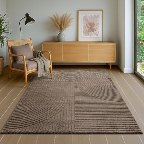 the carpet Everest - Moderner Kurzflor Teppich Hoch-Tief-Struktur, 3D-Effekt, weiche Oberfläche und hohe Flordichte, ideal für Wohnzimmer & Schlafzimmer, Panglao Design, Braun, 240 x 340 cm