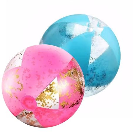 Aufblasbare Glitter Wasserbälle,Glitter Ball,Aufblasbare Klare Sport Beach Balls,Aufblasbarer Ball Glitzer für Sommeraktivitäten im Freien,Wasserspiele,Schwimmbad-Strandparty,2 Stück