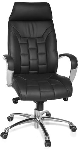 KADIMA DESIGN Bürostuhl Echtleder schwarz bis 120kg Schreibtischstuhl Wippfunktion Chefsessel Armlehnen Drehstuhl X-XL