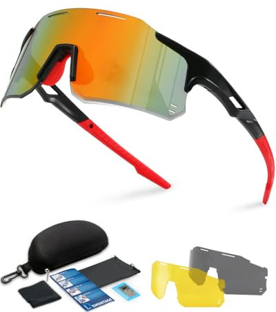 Winyoher Fahrradbrille Schnelle Brille Rave Herren-Leicht-Sportbrille Damen-UV400 Schutz-Sport Sonnenbrille Laufbrille mit 3 Austauschbare Linse für Radfahren Fahrrad Laufen Angeln Outdoorsports
