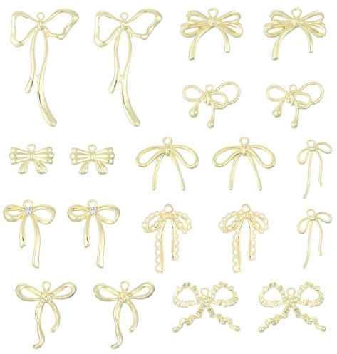 20 Stück Charms Anhänger, Anhänger für Armbänder, Gold Schleifen Charm Aesthetic Ketten Ohrringe Selber Machen Legierung Golden Charms Set für Frauen Halskette Armband Diy Basteln Schmuck Ohrring