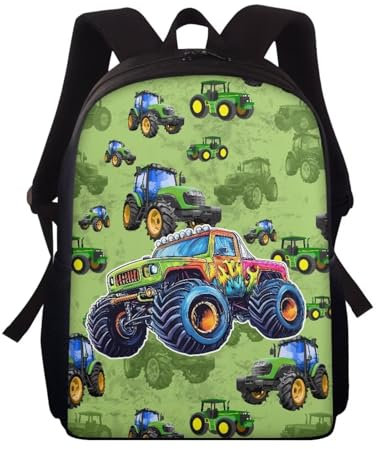 Wnbucioht Kinder-Rucksack für Schule, Büchertasche, Jungen, Mädchen, Schulranzen, 38,1 cm, personalisierbar, Kindergarten, Grüner Traktor, Einheitsgröße