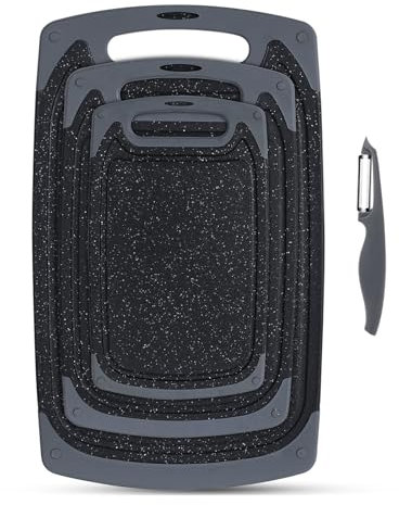 Chopping Board Set, Kitchen Cutting Boards with Non-Slip Feet and Deep Drip Juice Groove, 3PCS BPA Free Plastic Chopping Boards Dishwasher Safe Cutting Board, Black