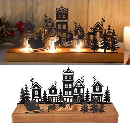 Tulov Advent Kerzenhalte,Adventskranz Teelichthalter,Weihnachten Kerzentablett Metall,Kerzenständer Weihnachten mit Tablett für 4 Teelichter,Adventsgesteck,Tisch Adventsdeko,Weihnachtsdeko
