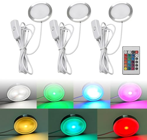 3 Stück 3D Drucker LED Beleuchtung, Aluminiumlegierung USB 3D Drucker Licht, Mehrfarbig LED Strip 3D Drucker, Fernbedienung 3D Drucker Beleuchtungs Kit für Schrank, Weinschrank, Modellbau, Ø6cm