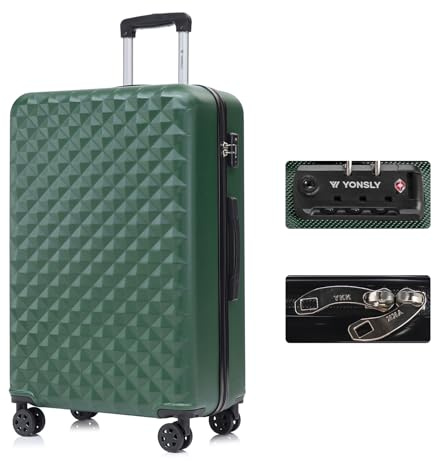 YONSLY Premium Reisekoffer TSA-Schloss,YKK-Reißverschluss Hartschalen-Koffer Trolley Kabinenkoffer Rollkoffer Suitcase Handgepäck 4 Rollen (Dunkelgrün, XL)