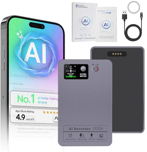 AI Voice Recorder, ToyGem 64G Dictaphone for Lectures Meetings Calls, Summarize Support 152 Languages，App Control & 27+ Templates, Recording & Transcribe for Business, Education