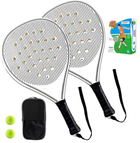 Padel Tennis Schläger – Komplettset für Anfänger – ABS-Rahmen mit Löcher-Netz für optimale Stoßdämpfung, mit 2 Schlägern, 2 Bällen & Tasche, In Weiß