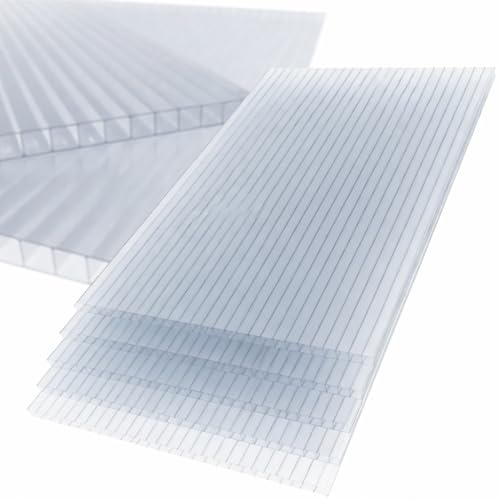 14x Hohlkammerplatten 6mm Polycarbonat 1200x700 mm – Doppelstegplatten Gewächshausplatten, Transparent, UV-beständig, zuschneidbar - PoliGreen®