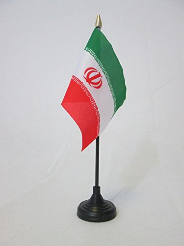 AZ FLAG - Iran Table Flag 4'' x 6'' - Iranian Mini Desk Flag 100% Polyester 15 x 10 cm - Office Flag with 10'' Pole - Golden Spear