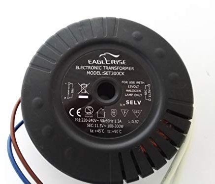 Eaglerise Transformateur halogène électronique rond AC 230 V vers AC 12 V 100 W-300 W Transformateur pilote pour lampe halogène NV Rond