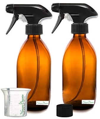 Nomara Organics Amber Glass Spray Bottles 300mL, 2 Pack- BPA Free, Refillable, Reusable, Pump Containers for Organic Beauty or Kitchen, Bathroom Cleaning Products.