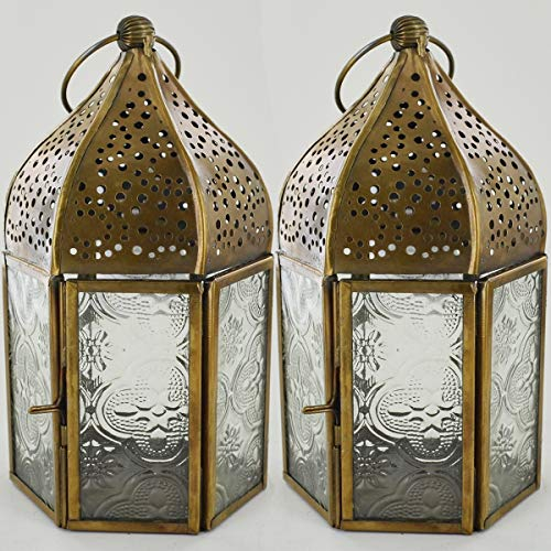 Prezents.com Moroccan Style Lanterns Brass Antique LED Tea Light Candle Holders - Set of Two