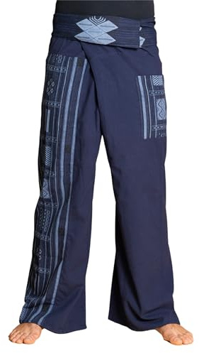 PANASIAM Thai Fischerhose aus Baumwolle für Damen & Herren - Wickelhose | Thai Fisherman Pants, auch als Yogahose oder Kampfsporthose, flexible Passform in 2 Längen, Wickeltechnik, Webmuster Beam