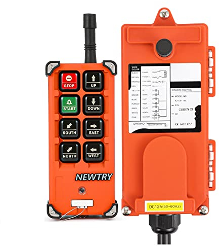 NEWTRY Controllo telecomando alla gru wireless 12V, trasmettitore e ricevitore di alta qualità per la gru a ponte di paranco industriale (trasmettitore + ricevitore DC 12V)
