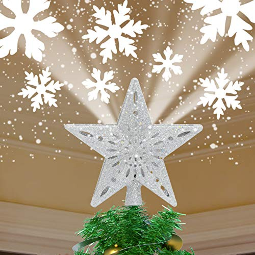 YOCUBY Etoile Sapin Noel,avec Projecteur de Flocon de Neige LED Rotatif, 3D Etoile Sapin de Noel Veilleuse Étoilée pour Décoration Noël Arbre Topper, Prise EU (Or)