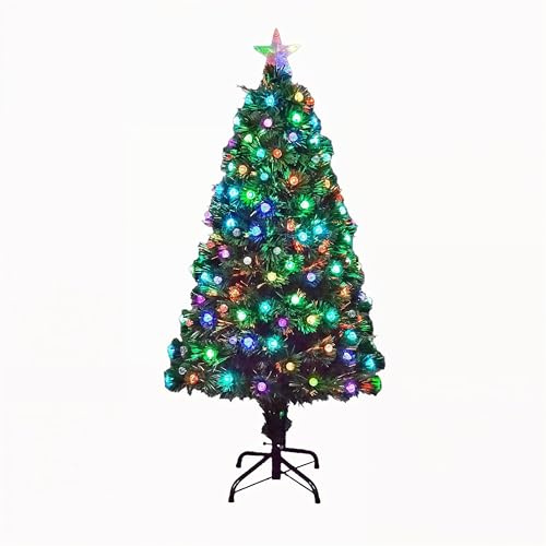 3Ft/90cm Fibre Optic Christmas Tree with Star Topper - Diamond LED Lights Decorations - Pre-Lit Green Artificial Xmas Tree - Multicolor Changing Lights