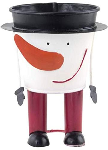 Muddy Hands Christmas Santa Snowman Reindeer Metal Tin Plant Pots Planters Cover Stand Holder Xmas Storage Bucket Decoration (Snowman)