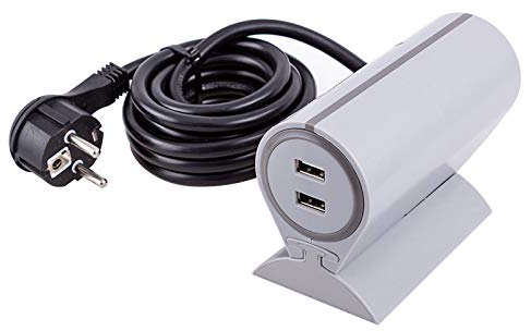 SOFA-BOX Einbau-Steckdose USB Anschlusskabel Kabel/Stecker Steck-Dosen-Leiste Anschluss Schuko Tisch Schrank Schreibtisch