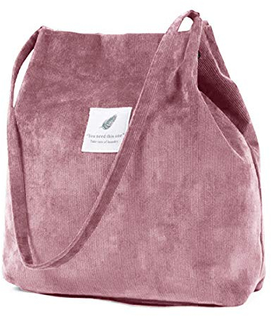 ZhengYue Handtasche Damen Groß Cord Tasche Damen Handtasche Shopper Damen für Uni Arbeit Mädchen Schule Pink