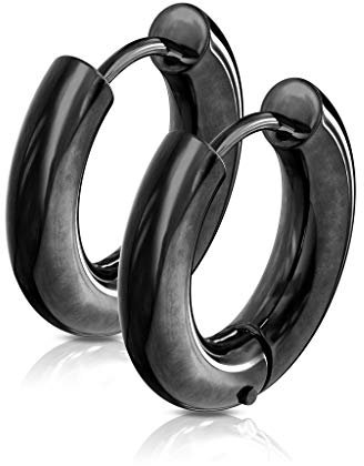 Bungsa Unisex Creolen massiv mit Klappverschluss aus 316L Edelstahl 22 mm (schwarz)