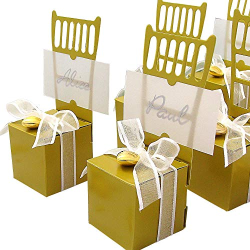 EinsSein 48x Kartonage Stuhl Gold Gastgeschenke Hochzeit Box Gastgeschenkboxen Weihnachten Hochzeitsmandeln Verpackung Tischdeko Schachteln Taufe Süßigkeiten Taufmandeln Tischkarten Bonboniere