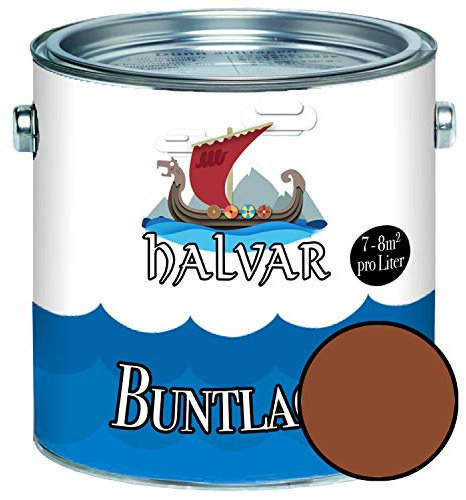 Halvar Barniz de color para madera y metal brillante, marrón RAL 8000-8028, para madera, interior y exterior, resistente a la intemperie, protección de larga duración perfecta (1 L, RAL 8004 cobre)