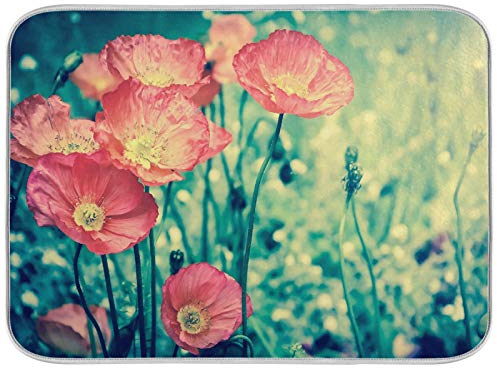 Abtropfmatte für Geschirr, Sonnenblumen, Gänseblümchen, 40,6 x 45,7 cm, für Küche, Sommer, Urlaub, Schmetterlinge, rote Mohnblume, Abtropfmatte, saugfähig, Schutz für Küchentheke